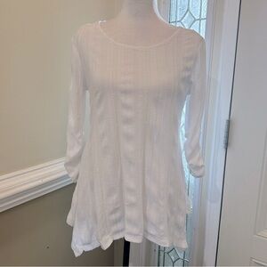 Philosophy White Tunic Textured Wavy 3/4‎ Sleeves Ruching Sharkbite Hem Loose